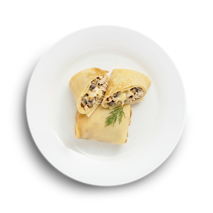 Блинчики с цыпленком, грибами и сыром 